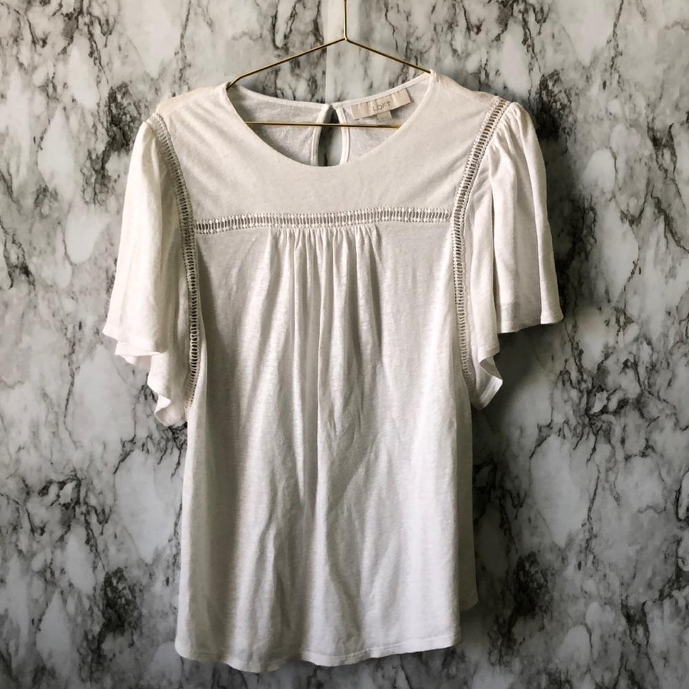 White Flowy Blouse Keyhole Back